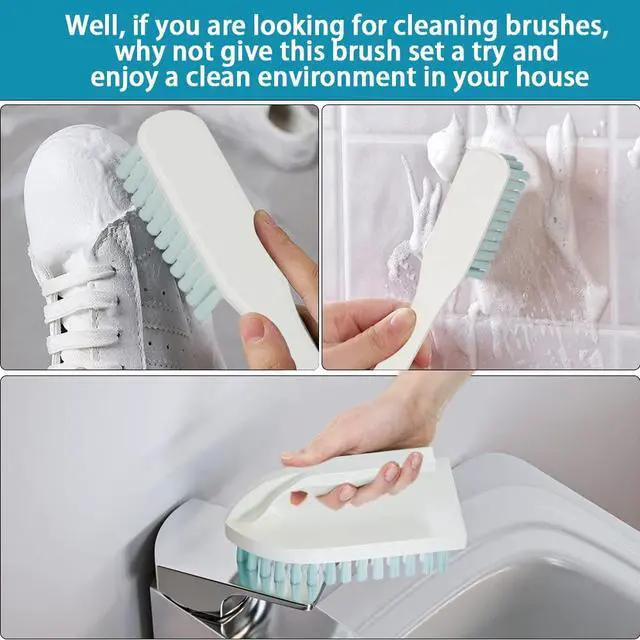 Alt view image 7 of 7 - 6 PCS Cleaning Brush, Scrub Brush Set for Kitchen and Bathroom Household Use with Various Brushes for Cleaning Dishes, Tiles, Corners and Floors Sky Blue