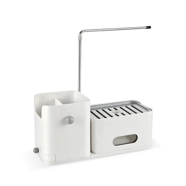 Alt view image 2 of 7 - 4-in-1 Dish Soap Dispenser Set Kitchen Sink Caddy Organizer (White) | with Sponge Holder, Rag Rack and Storage Box, Making Countertop Organized, Easy to Use, Easy to Clean