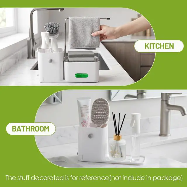 Alt view image 6 of 7 - 4-in-1 Dish Soap Dispenser Set Kitchen Sink Caddy Organizer (White) | with Sponge Holder, Rag Rack and Storage Box, Making Countertop Organized, Easy to Use, Easy to Clean