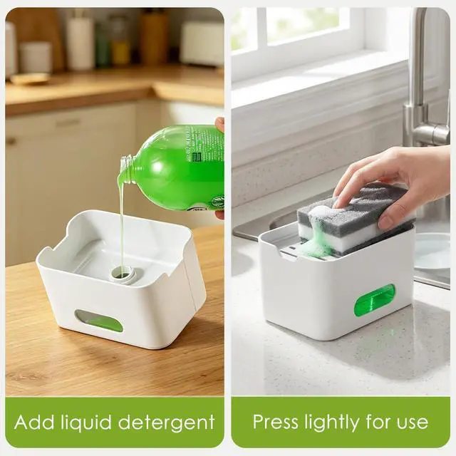 Alt view image 7 of 7 - 4-in-1 Dish Soap Dispenser Set Kitchen Sink Caddy Organizer (White) | with Sponge Holder, Rag Rack and Storage Box, Making Countertop Organized, Easy to Use, Easy to Clean