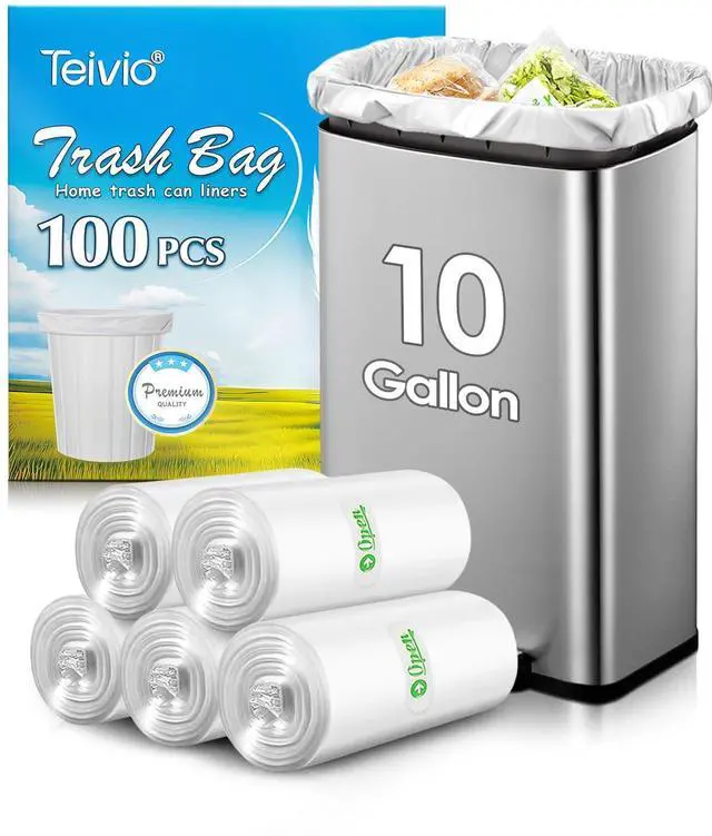 Main image of Medium Black Trash Bags 10 Gallon 100 Count Kitchen Garbage Bags | Fit 30-35 Liters,6,7,8,9,10Gal, Plastic Waste Basket Bins Can Liners for Home Bathroom Office Car,Unscented