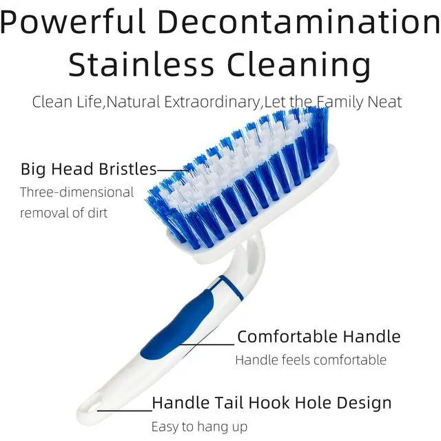 Alt view image 3 of 7 - 2-Pack Scrub Brush for Cleaning with Long Handle, White&Blue | Medium Firm Bathroom Cleaning Supplies, Bathtub and Shower Cleaner Brush, Multi-Scene Use for Kitchen or Carpet Cleaning
