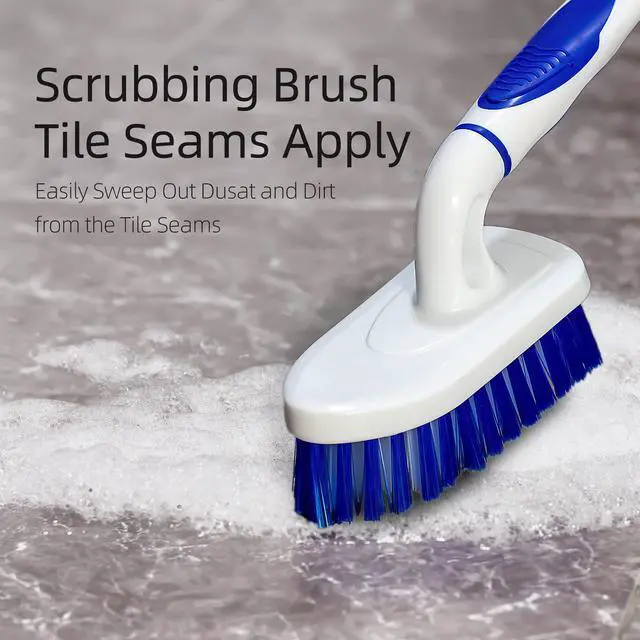 Alt view image 6 of 7 - 2-Pack Scrub Brush for Cleaning with Long Handle, White&Blue | Medium Firm Bathroom Cleaning Supplies, Bathtub and Shower Cleaner Brush, Multi-Scene Use for Kitchen or Carpet Cleaning