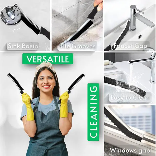 Alt view image 6 of 6 - Hard Bristle Crevice Cleaning Brushes for Household use - Multifunctional Crevice Cleaning Tools for Housekeeping & Bathroom Cleaning Tools - Small Cleaning Brushes for Tight Spaces
