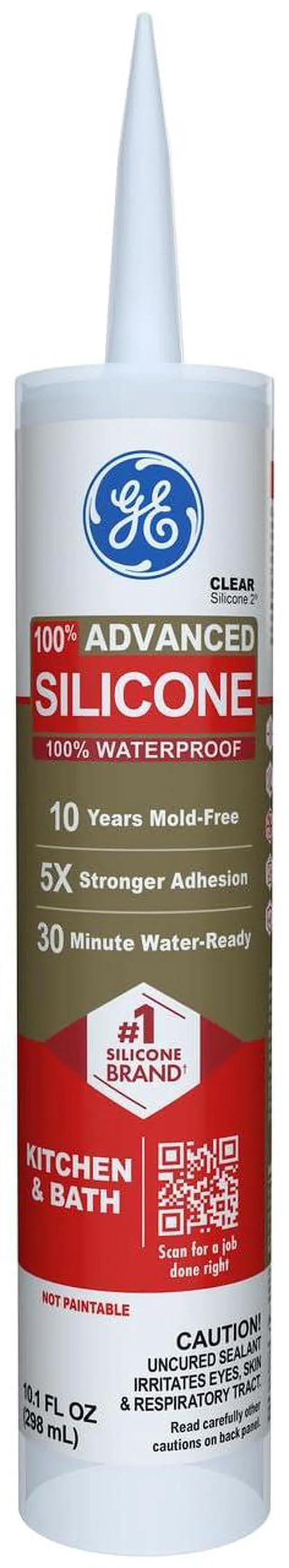 Main image of Advanced Silicone Caulk for Kitchen & Bathroom, Clear, 10 fl oz Cartridge, 1 Pack - 100% Waterproof Silicone Sealant, 5X Stronger Adhesion, Shrink & Crack Proof