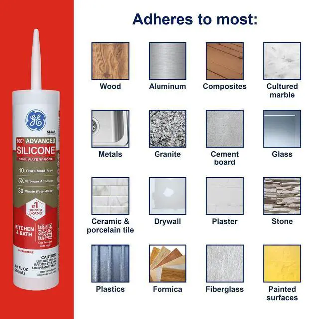 Alt view image 3 of 7 - Advanced Silicone Caulk for Kitchen & Bathroom, Clear, 10 fl oz Cartridge, 1 Pack - 100% Waterproof Silicone Sealant, 5X Stronger Adhesion, Shrink & Crack Proof