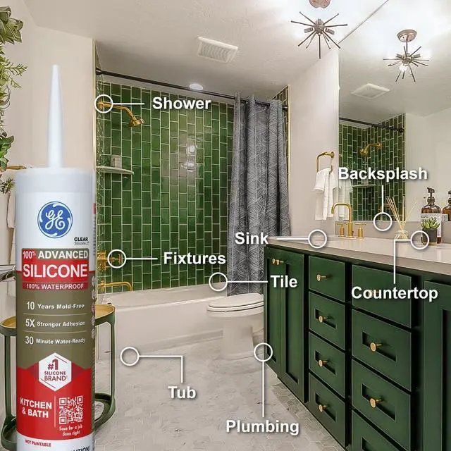Alt view image 4 of 7 - Advanced Silicone Caulk for Kitchen & Bathroom, Clear, 10 fl oz Cartridge, 1 Pack - 100% Waterproof Silicone Sealant, 5X Stronger Adhesion, Shrink & Crack Proof