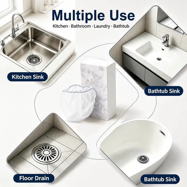 Alt view image 7 of 7 - Sink Drain Strainer 300 PCS | Fine Mesh Disposable Drain Covers for Kitchen Sink and Bathroom, for Sourdough Coffee Grounds and Hair Clog Protection