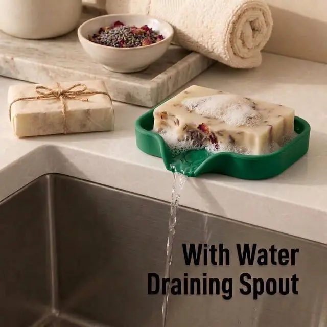 Alt view image 2 of 7 - Small Silicone Sponge Holder (4.9x3.3) Space-Saving Sink Organizer Tray for Sponge, Soap, Brush & More Compact Non-Slip Dish for Kitchen & Bathroom Countertops (Pine Green)