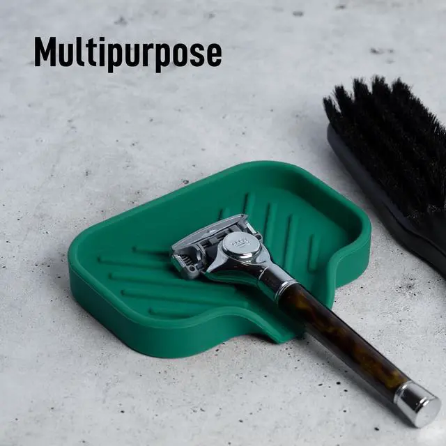 Alt view image 6 of 7 - Small Silicone Sponge Holder (4.9x3.3) Space-Saving Sink Organizer Tray for Sponge, Soap, Brush & More Compact Non-Slip Dish for Kitchen & Bathroom Countertops (Pine Green)