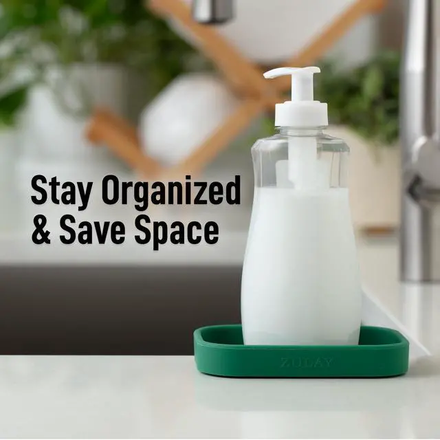 Alt view image 7 of 7 - Small Silicone Sponge Holder (4.9x3.3) Space-Saving Sink Organizer Tray for Sponge, Soap, Brush & More Compact Non-Slip Dish for Kitchen & Bathroom Countertops (Pine Green)