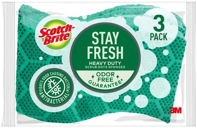 Main image of Odor Resist Heavy Duty Scrub Sponge, 3 Pack | Kitchen Sponges for Cleaning Home, Bathroom, Effective + Gentle Dish Scrubber, Safe on Nonstick surfaces
