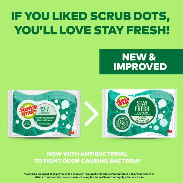 Alt view image 2 of 7 - Odor Resist Heavy Duty Scrub Sponge, 3 Pack | Kitchen Sponges for Cleaning Home, Bathroom, Effective + Gentle Dish Scrubber, Safe on Nonstick surfaces
