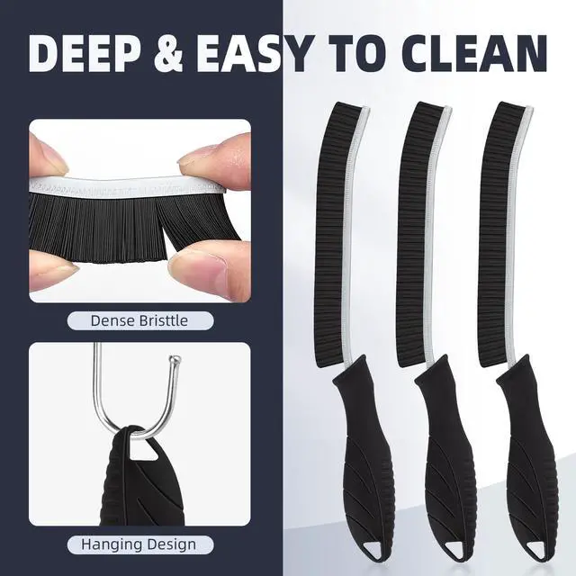 Alt view image 3 of 7 - Hard Bristle Crevice Cleaning Brush - Home Cleaning Tools, Multi-Purpose Crevice Supplies for Kitchen, Bathroom, Toilet, Window, Vehicle, Faucets, Grout, Home (3, Black)