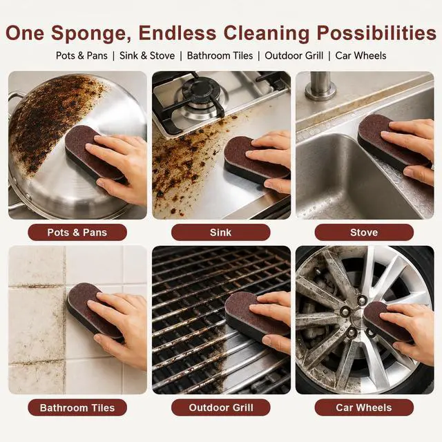 Alt view image 4 of 7 - Magic Sponge Erasers, Shower & Tub Scrubber Sponge, Multi-Functional Household Cleaning Supplies Cleaner for Kitchen, Bathroom, Bathtub, Sink, Wall Cleaner (5PCS)