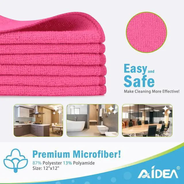 Alt view image 2 of 7 - Pink Microfiber Cleaning Cloth-12PK, Absorbent Cleaning Rags 12"x12" | Microfiber Towels for Cars Lint Free, Shop Towels, Kitchen Towels Pink Stuff Microfiber Towels, Cleaning Towels for Garage
