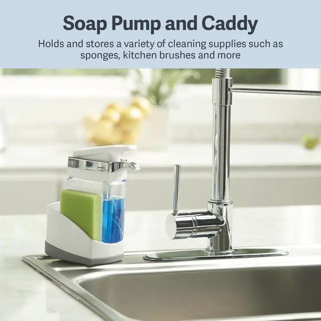 Alt view image 2 of 6 - Sink Sider Solo Soap Pump and Sponge Caddy for Kitchen Sinks, Kitchen Sink Organizer Sponge Caddy and Soap Pump Combo, White