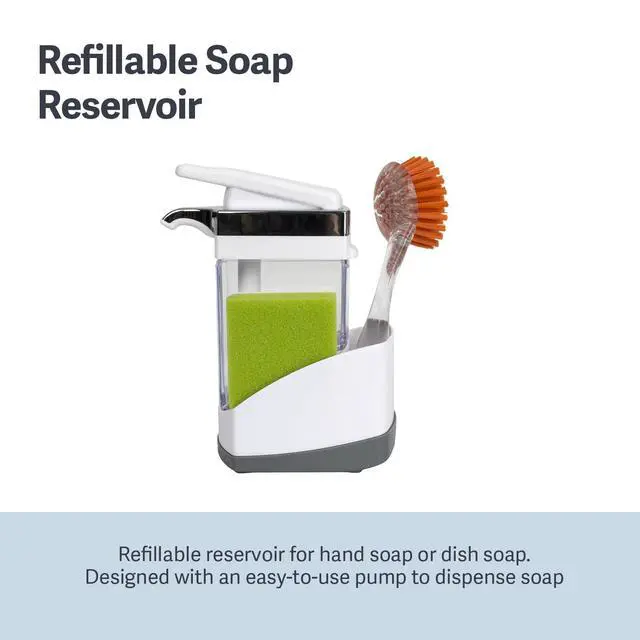 Alt view image 3 of 6 - Sink Sider Solo Soap Pump and Sponge Caddy for Kitchen Sinks, Kitchen Sink Organizer Sponge Caddy and Soap Pump Combo, White