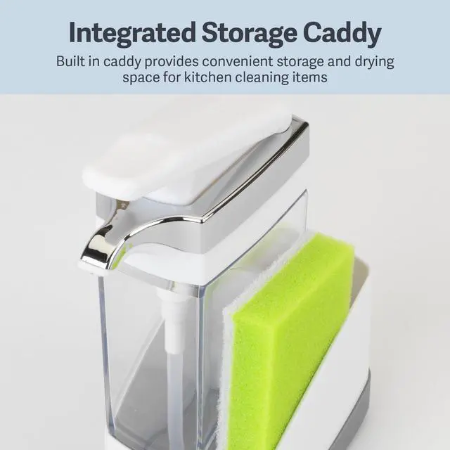 Alt view image 4 of 6 - Sink Sider Solo Soap Pump and Sponge Caddy for Kitchen Sinks, Kitchen Sink Organizer Sponge Caddy and Soap Pump Combo, White