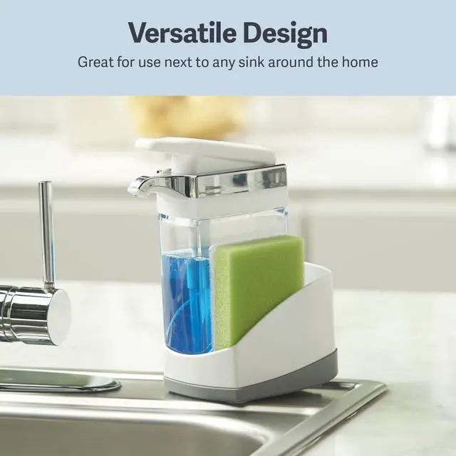 Alt view image 6 of 6 - Sink Sider Solo Soap Pump and Sponge Caddy for Kitchen Sinks, Kitchen Sink Organizer Sponge Caddy and Soap Pump Combo, White