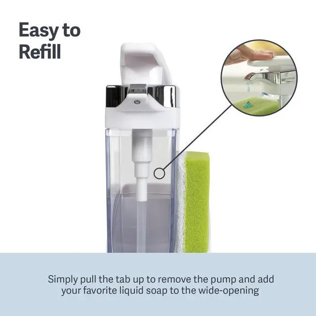 Alt view image 5 of 6 - Sink Sider Solo Soap Pump and Sponge Caddy for Kitchen Sinks, Kitchen Sink Organizer Sponge Caddy and Soap Pump Combo, White