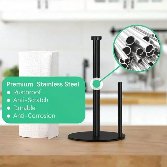 Alt view image 5 of 7 - Premium Paper Towel Holder Countertop, for Kitchen, Bathroom, RV, Outdoor, Living Room,Dining Table or BBQ, Weighted Stainless Steel for Standard and Large