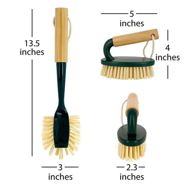 Alt view image 4 of 7 - Scrub Brush Cleaning Tool Set - Heavy Duty Brushes with Bamboo Handles, Dustpan, Shower Squeegee - Dishwashing, Kitchen, and Bathroom Cleaning Supplies, 6 Pieces