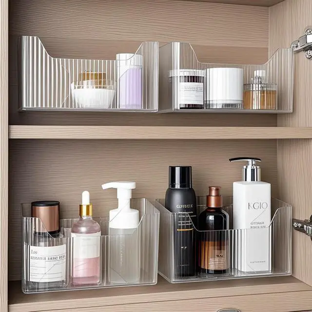 Alt view image 4 of 7 - 2 Pack Cabinet Door Organizer, Adhesive Wall Mounted Organizer Bins, Clear Storage Caddy, Stackable Basket for Kitchen Cabinets, Bathroom, Pantry, Office, and Tabletop Organization