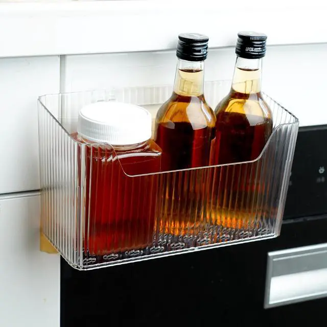 Alt view image 5 of 7 - 2 Pack Cabinet Door Organizer, Adhesive Wall Mounted Organizer Bins, Clear Storage Caddy, Stackable Basket for Kitchen Cabinets, Bathroom, Pantry, Office, and Tabletop Organization