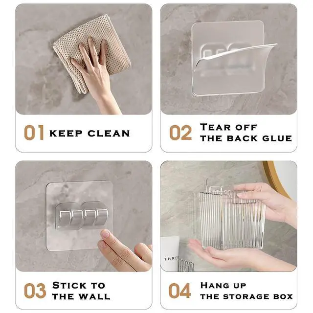 Alt view image 4 of 7 - 4 Pack Acrylic Wall Mount Organizer, Adhesive Cabinet Door Storage Bins, Clear Makeup Containers, Stackable Organizer Basket for Kitchen, Bathroom, Cabinet, Pantry, Office