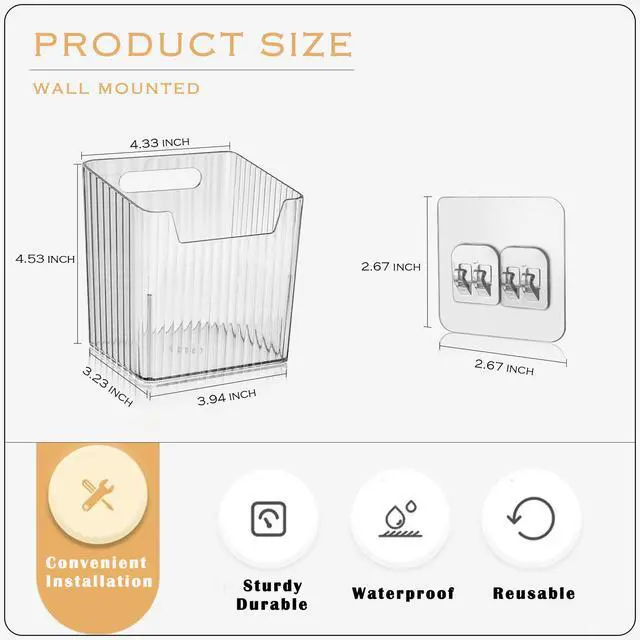 Alt view image 2 of 7 - 4 Pack Acrylic Wall Mount Organizer, Adhesive Cabinet Door Storage Bins, Clear Makeup Containers, Stackable Organizer Basket for Kitchen, Bathroom, Cabinet, Pantry, Office