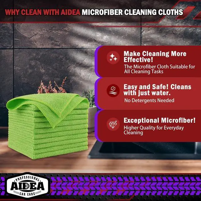 Alt view image 2 of 7 - Microfiber Cleaning Cloth, 10PK, Microfiber Towels for Cars, 12"×12" | Premium Car Cloths, Dusting Cloth Cleaning Rags, Cleanng Towels for SUVs, House, Kitchen, Window, Cleaning Supplies, Green