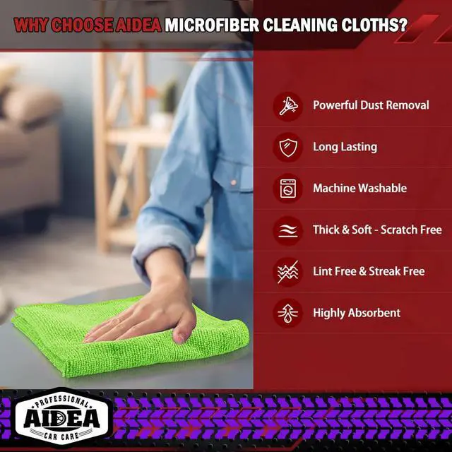 Alt view image 3 of 7 - Microfiber Cleaning Cloth, 10PK, Microfiber Towels for Cars, 12"×12" | Premium Car Cloths, Dusting Cloth Cleaning Rags, Cleanng Towels for SUVs, House, Kitchen, Window, Cleaning Supplies, Green