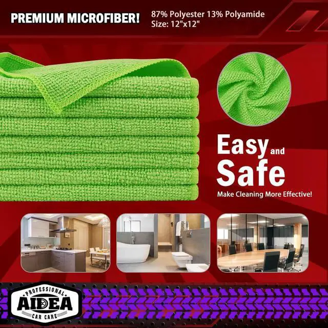 Alt view image 6 of 7 - Microfiber Cleaning Cloth, 10PK, Microfiber Towels for Cars, 12"×12" | Premium Car Cloths, Dusting Cloth Cleaning Rags, Cleanng Towels for SUVs, House, Kitchen, Window, Cleaning Supplies, Green
