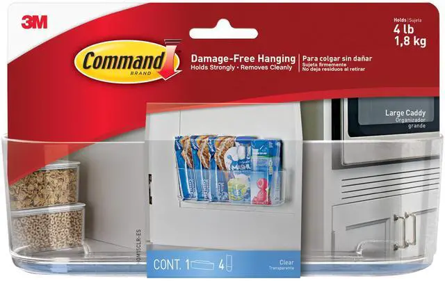 Main image of Large Caddy, Holds up to 4 lb, 8.6" x 3.1" x 3", 1 Caddy with 4 Strips, Damage-Free Organization Wall Mount to Cabinet, Kitchen, Pantry, Closet, or Under Sink