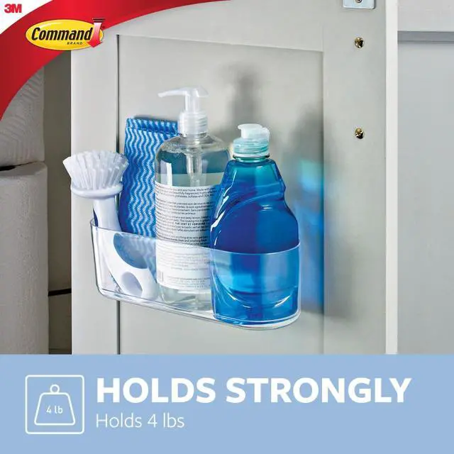 Alt view image 3 of 7 - Large Caddy, Holds up to 4 lb, 8.6" x 3.1" x 3", 1 Caddy with 4 Strips, Damage-Free Organization Wall Mount to Cabinet, Kitchen, Pantry, Closet, or Under Sink