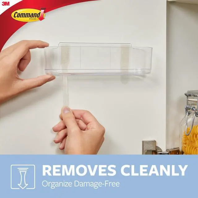 Alt view image 5 of 7 - Large Caddy, Holds up to 4 lb, 8.6" x 3.1" x 3", 1 Caddy with 4 Strips, Damage-Free Organization Wall Mount to Cabinet, Kitchen, Pantry, Closet, or Under Sink