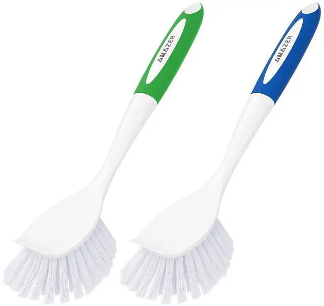 Main image of Dish Brush with Handle, 2 Pack Kitchen Scrub Brushes for Cleaning, Dish Scrubber with Stiff Bristles for Sink, Pots, Pans