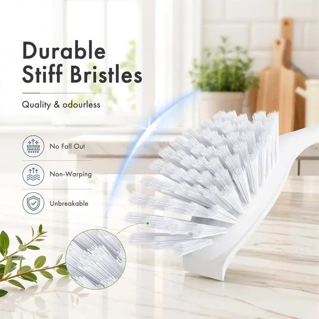 Alt view image 2 of 7 - Dish Brush with Handle, 2 Pack Kitchen Scrub Brushes for Cleaning, Dish Scrubber with Stiff Bristles for Sink, Pots, Pans