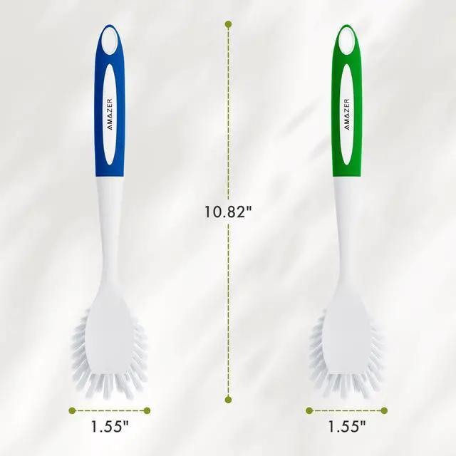 Alt view image 3 of 7 - Dish Brush with Handle, 2 Pack Kitchen Scrub Brushes for Cleaning, Dish Scrubber with Stiff Bristles for Sink, Pots, Pans