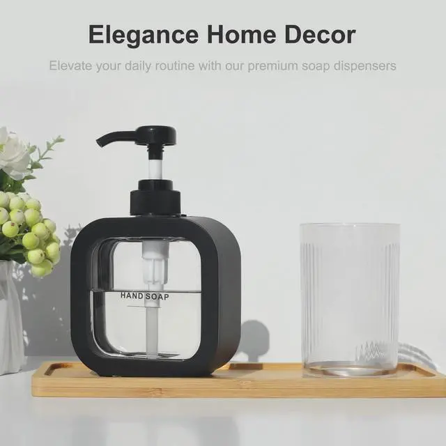 Alt view image 2 of 7 - Hand & Dish Soap Dispenser - Modern Plastic Pump with Labels - Black