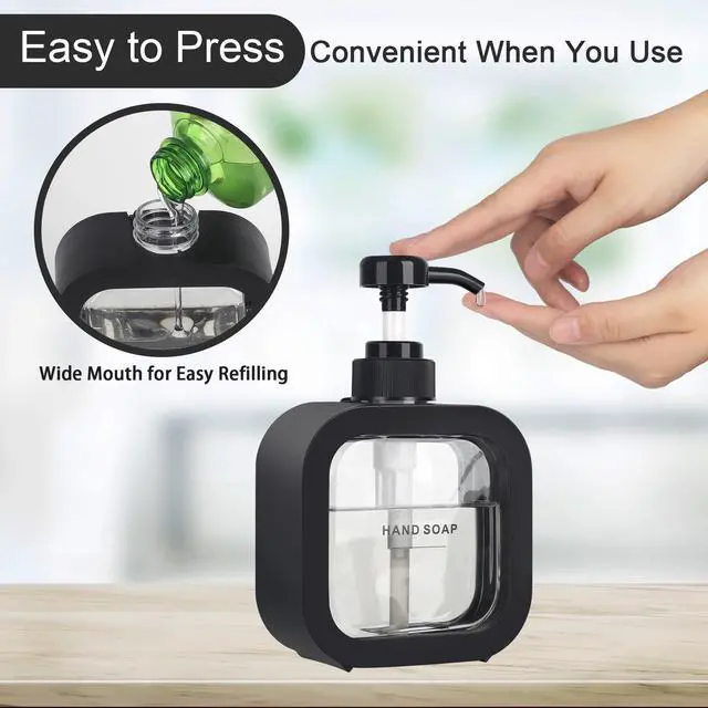 Alt view image 5 of 7 - Hand & Dish Soap Dispenser - Modern Plastic Pump with Labels - Black