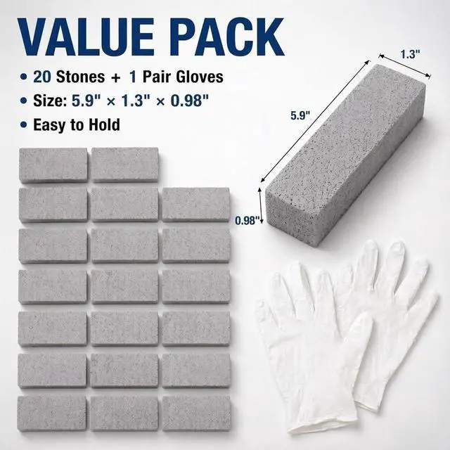Alt view image 2 of 6 - 20 Packs Natural Pumice Stone Toilet Bowl Cleaner with 1 Pair Gloves | For Toilet Bathroom Kitchen Cleaning