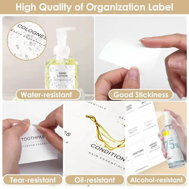 Alt view image 3 of 7 - 372 PCS Preprinted Minimalist Home Laundry Bathroom Labels for Organizing | Household Labels with DIY Blank Labels, Waterproof Oil Resistant Stickers for Bathroom Laundry Home Organization Supplies