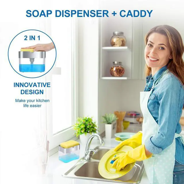 Alt view image 2 of 7 - New 2026 Version Soap Dispenser with Added Features - Premium Quality Dish Soap Dispenser - Countertop Kitchen Soap Dispenser, Sink Dish Washing 13 Ounces (Sponge Included)