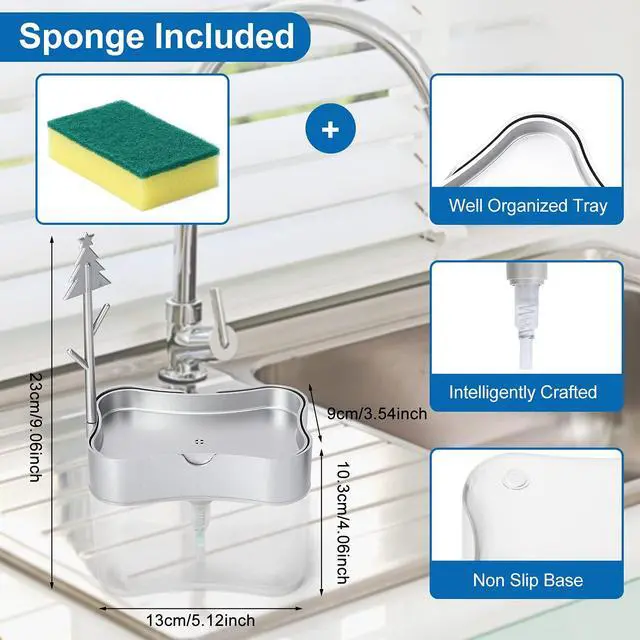 Alt view image 3 of 7 - New 2026 Version Soap Dispenser with Added Features - Premium Quality Dish Soap Dispenser - Countertop Kitchen Soap Dispenser, Sink Dish Washing 13 Ounces (Sponge Included)