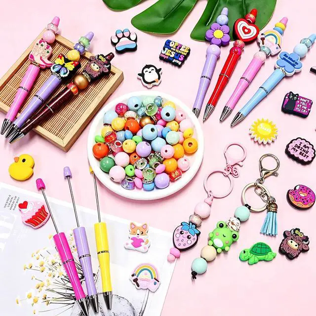 Alt view image 7 of 7 - Random Different Beaded Pen Kit,120PCS Cute Colorful Pen Kits with Beadable Pens Beads and Silicone Focals,Bead Pens Making Kit for DIY Lover Gifts/Party Favor/Student Incentives