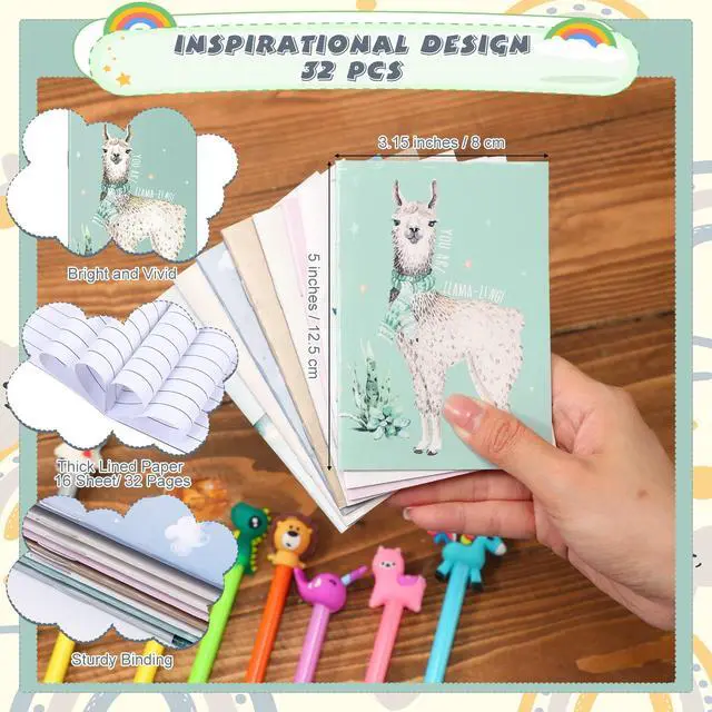Alt view image 2 of 7 - 64 Pcs 64 Pcs First Day of School Students Gifts 32 Inspirational Pocket Mini Notebook Bulk with Pen 32 Cartoon Animal Pens Mini Notepads Back to School for Kids Classroom Prizes Party Gift