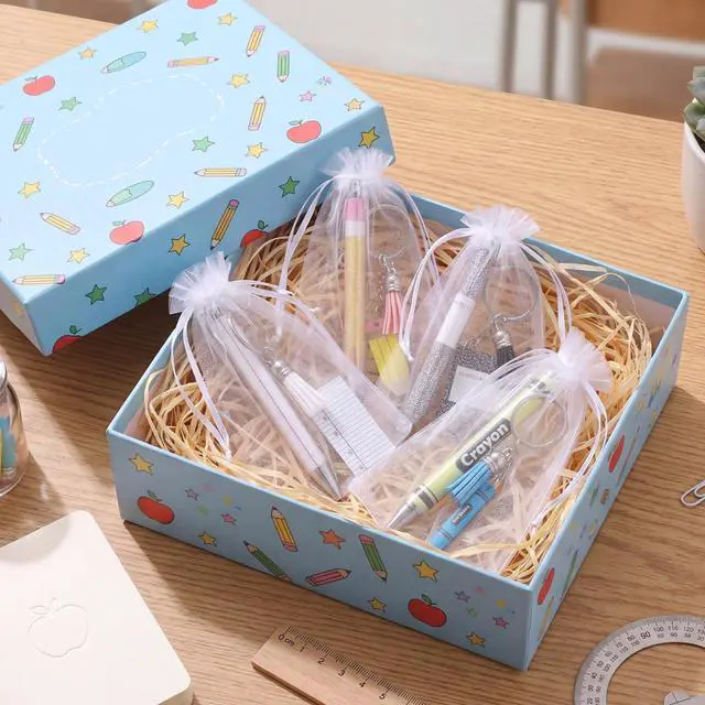 Alt view image 7 of 7 - 48 Pcs Back to School Gifts for Students First Day of School Student Teacher Gifts Ballpoint Pens Keychains and White Organza Bags for Classroom Classmate Teacher Reward Party Supplies