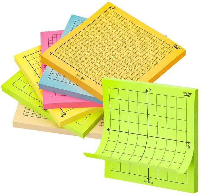 Main image of Graph Sticky Notes, 3x3 Inch, 6 Pads, 50 Sheets/Pad, 300 Sheets | 6 Grid Designs, Bright Colors, Square Graph Paper Notes, Grid Sticky Note Pads for Math, Study, Journals, Planners
